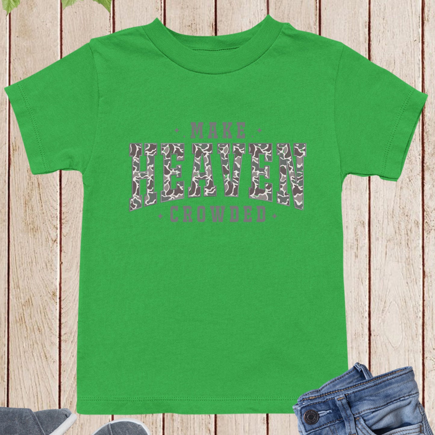Camo Christian Kids T shirt Make Heaven Crowded