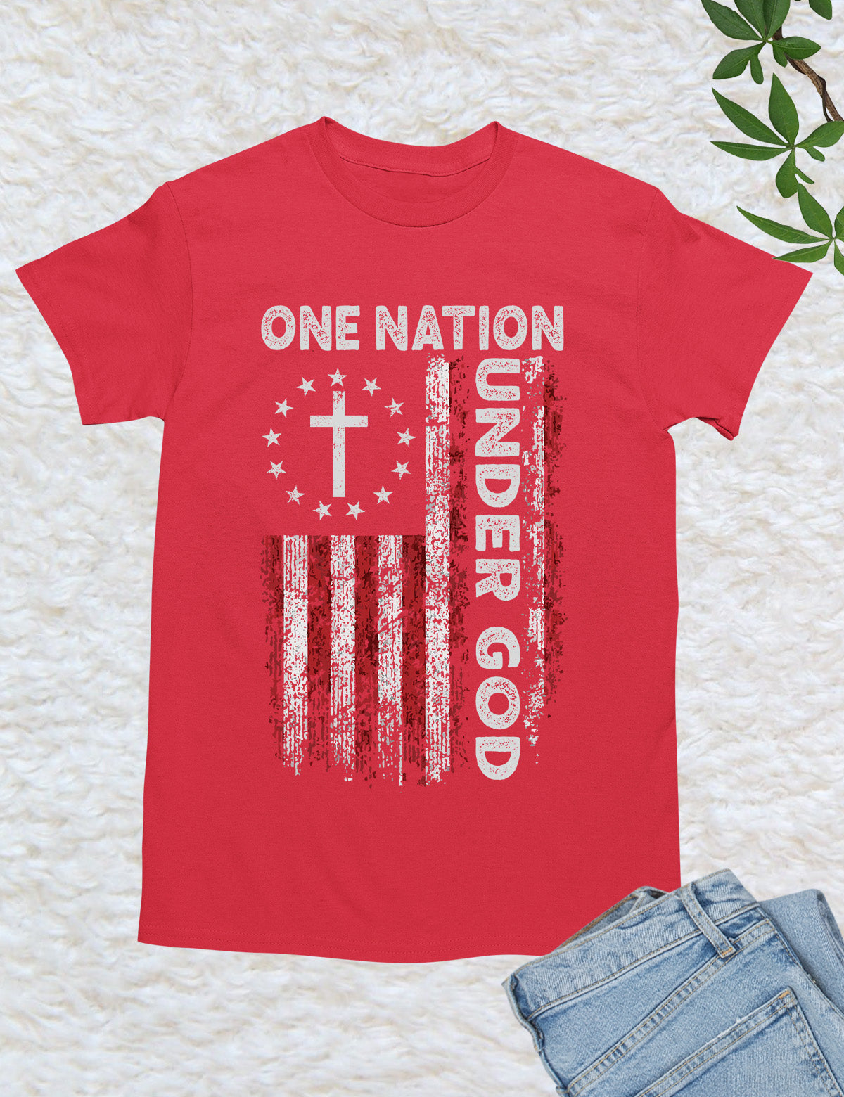 One Nation Under God Christian Cross with USA Flag Shirt