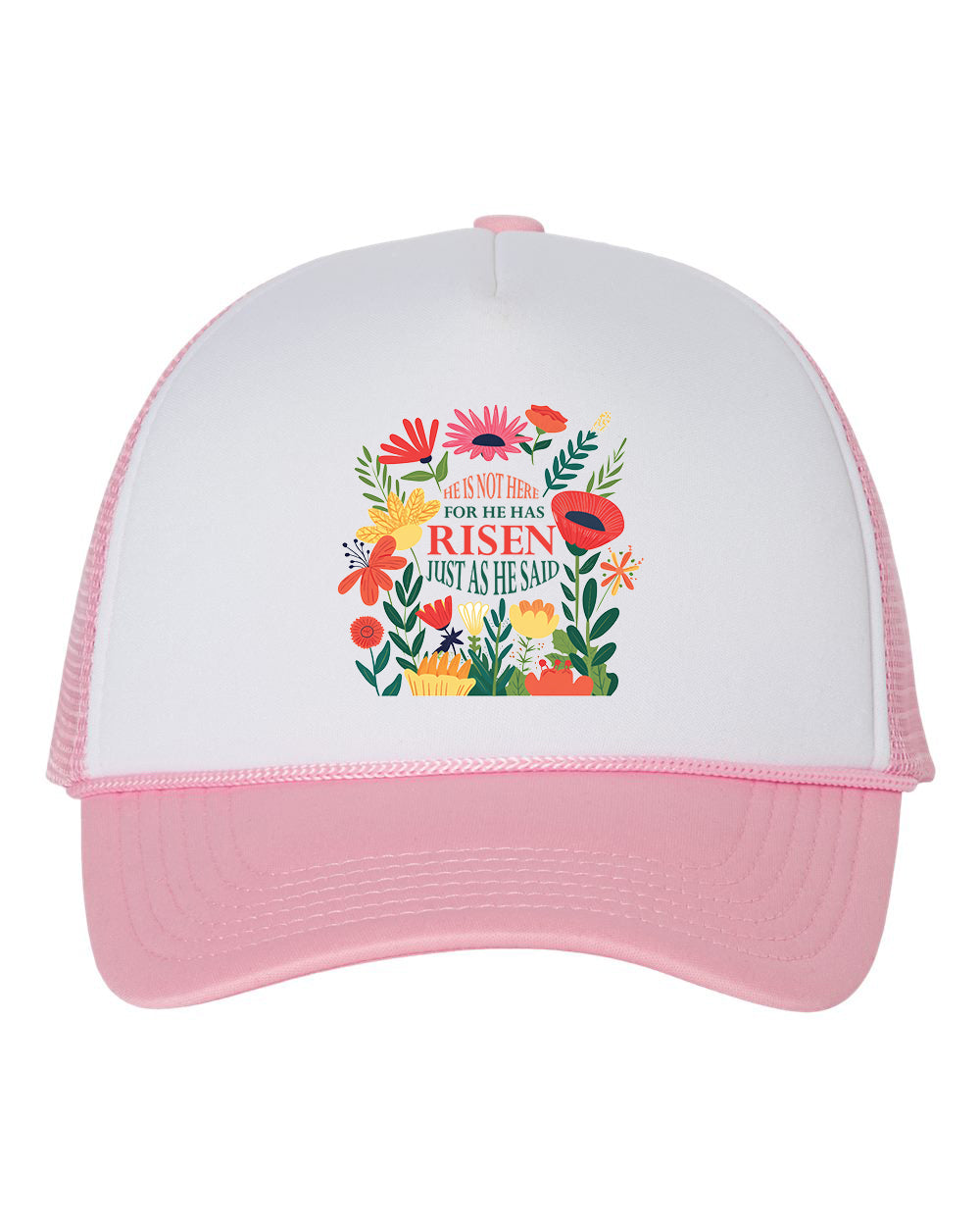 He Has Risen Floral Christian Trucker Cap Hat