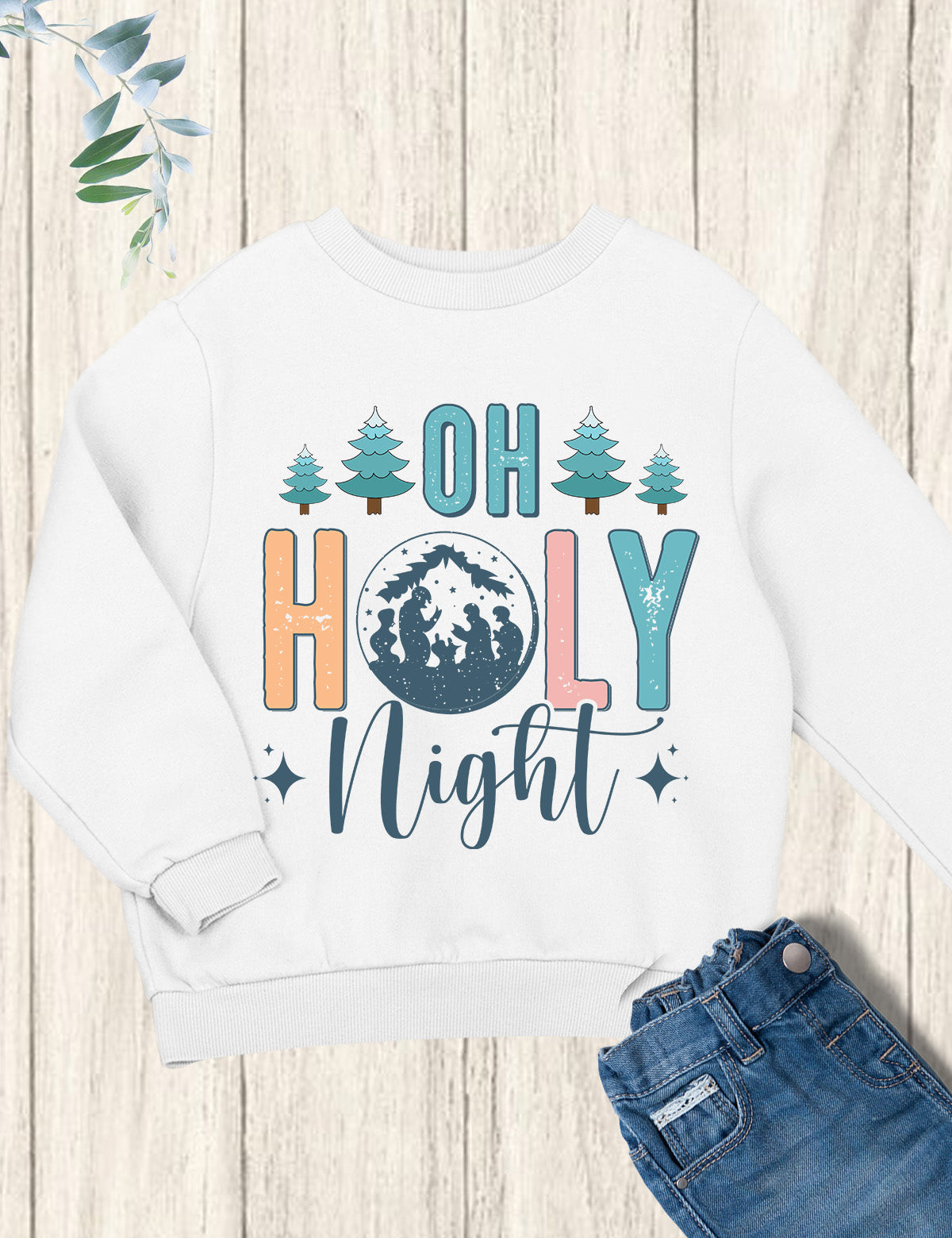 Oh Holy Night Jesus Christmas Kids Sweatshirt