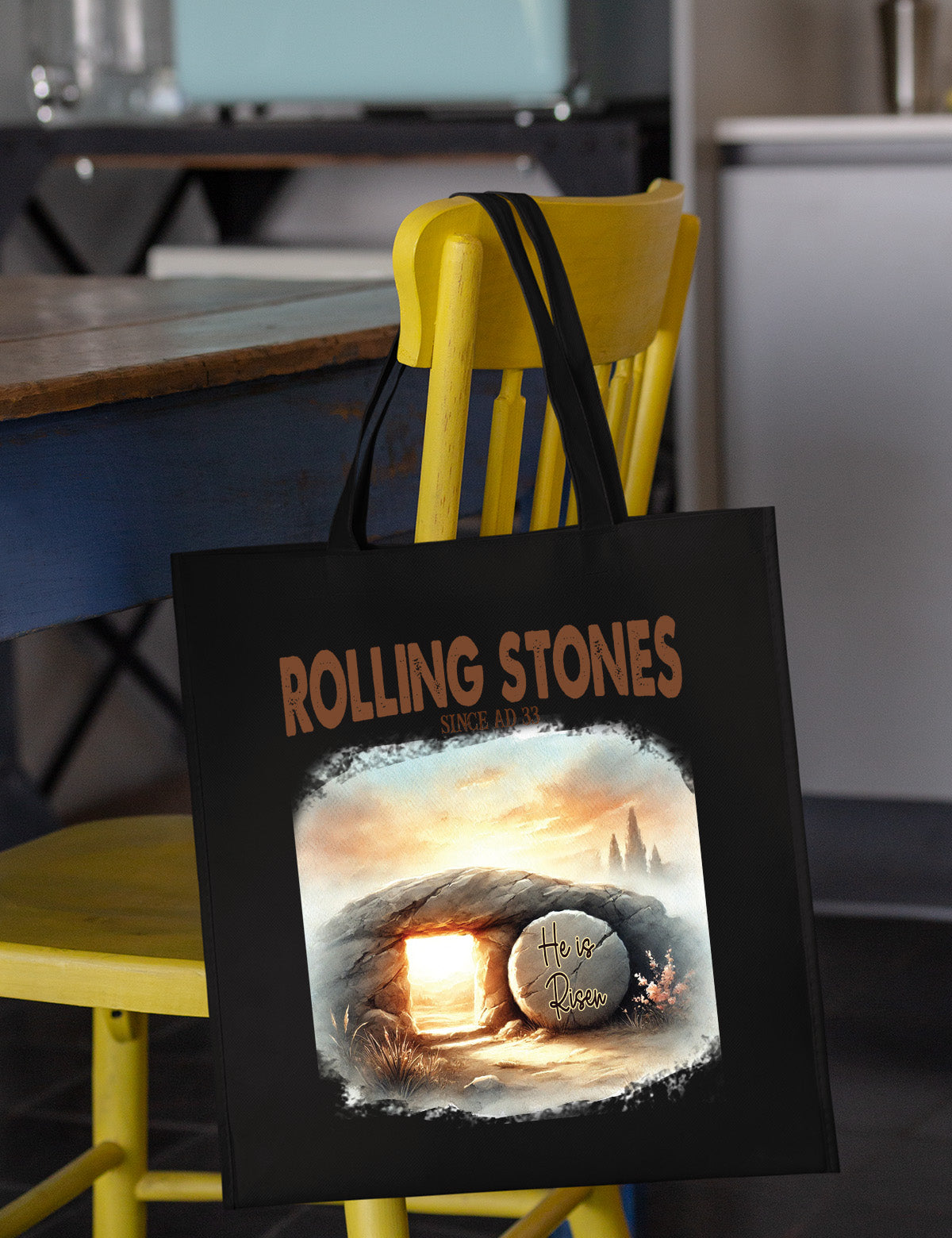 Rolling Stones He is Risen Christian Easter Tote Bag