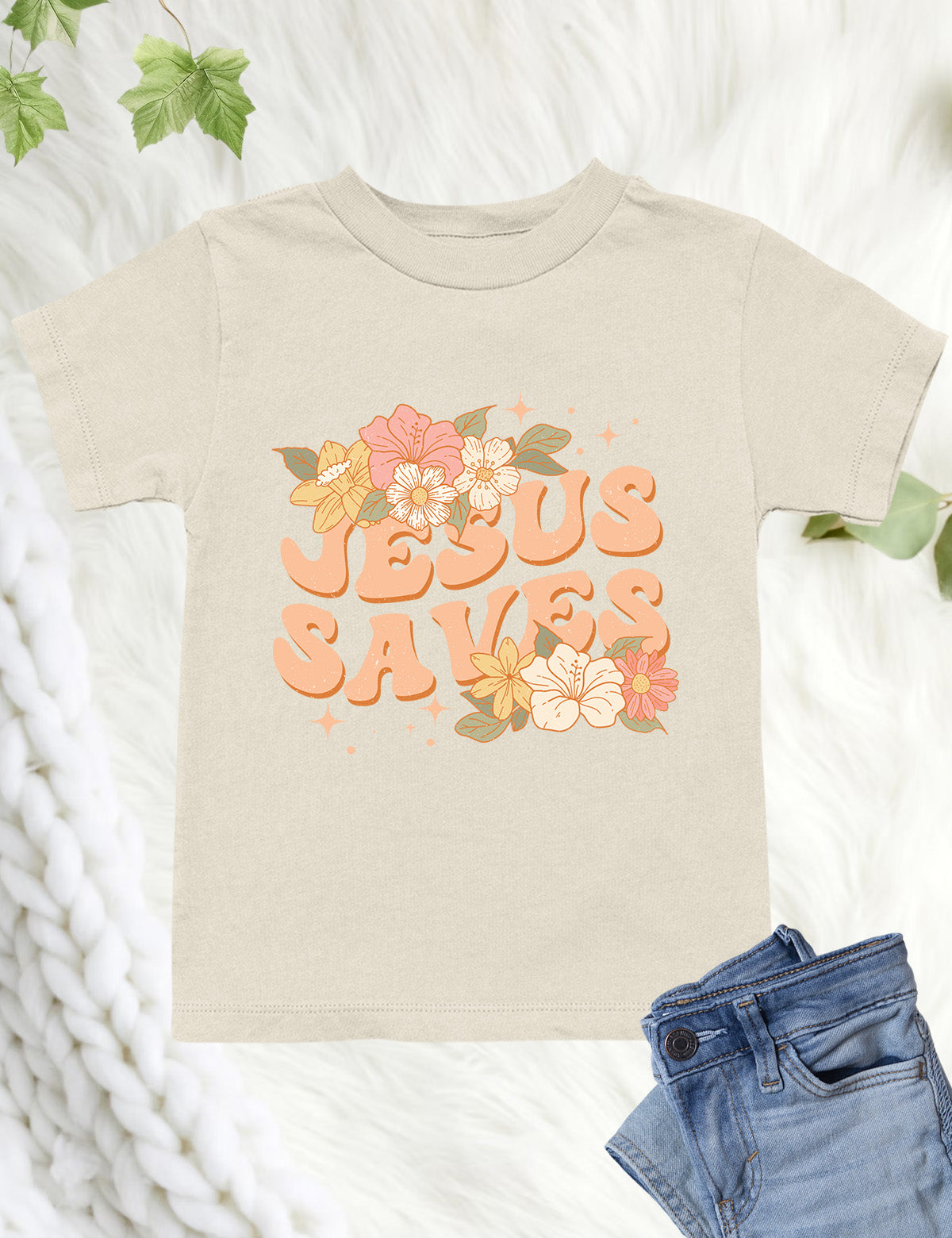 Jesus Saves Flower Kids T Shirt