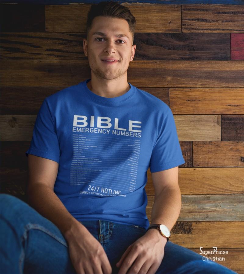 Christian T Shirt Faith Jesus Bible Emergency Number