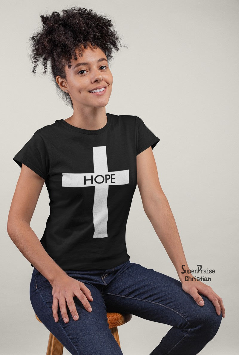 Christian Women T shirt Hope Cross Christian Symbol Prayer Black Tee