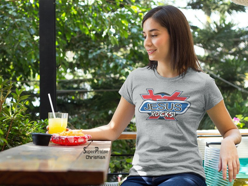 Christian Women T Shirt Jesus Rocks Cross