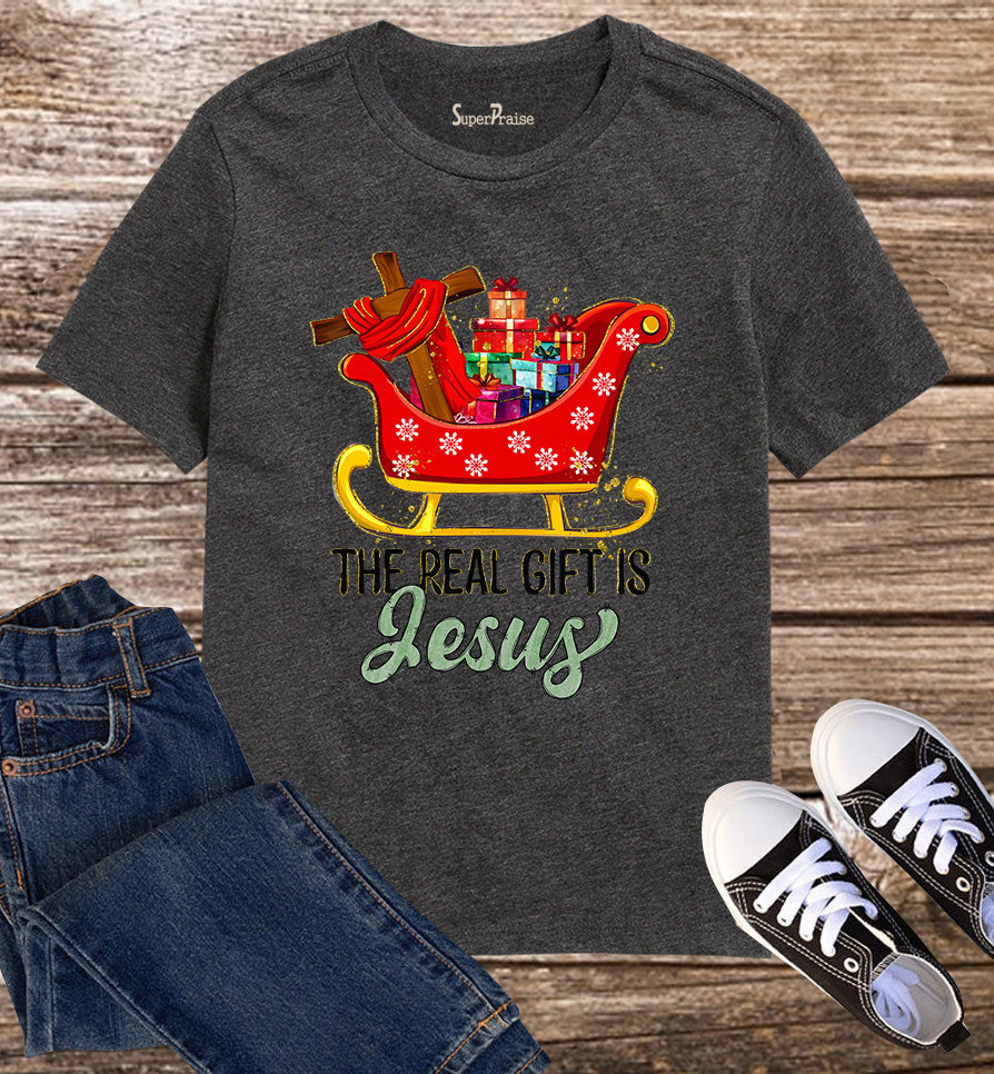 The Real Gift is Jesus Christmas Faith Bible Verse Quote Kids T-Shirt