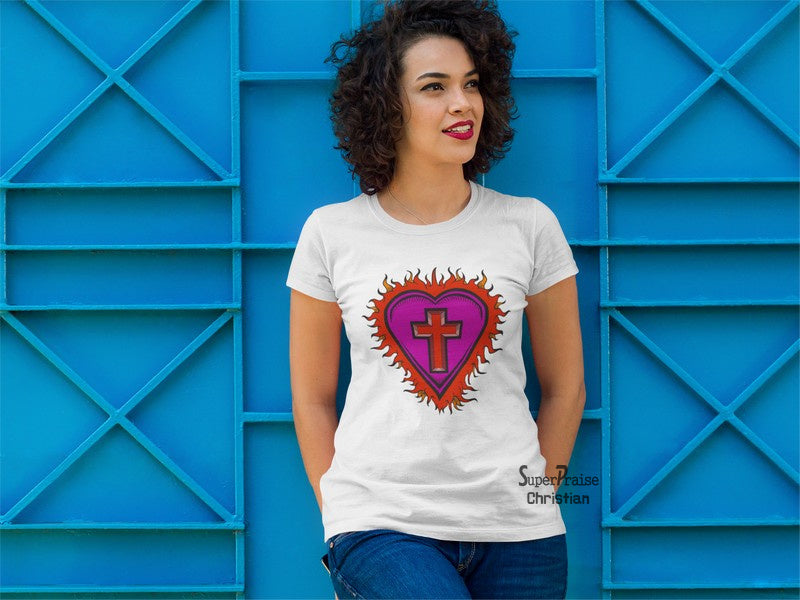 Christian Women T Shirt Christ Cross My Heart White Tee