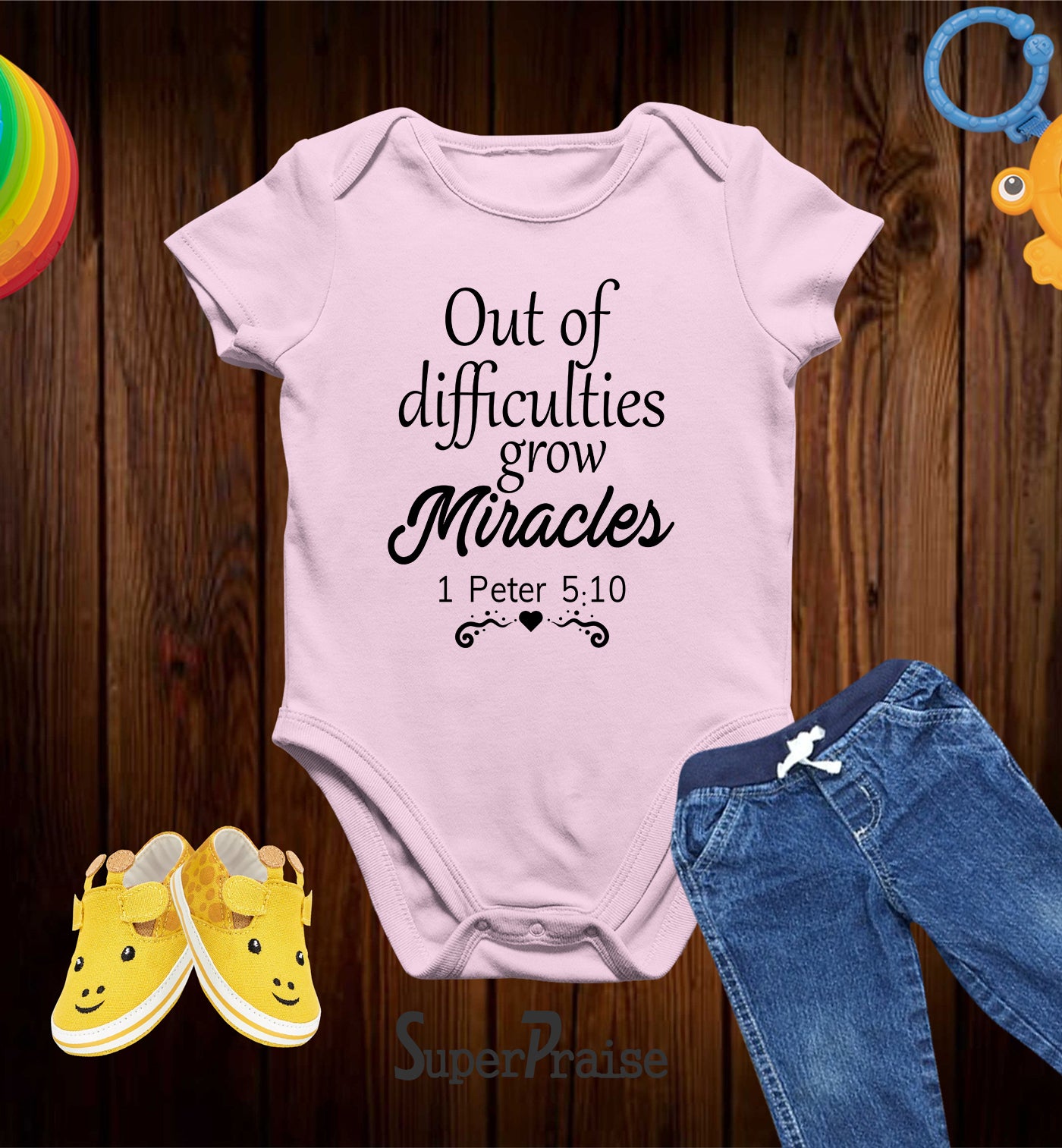 Out Of Difficulties Grow Miracles Bible verse Baby Bodysuit