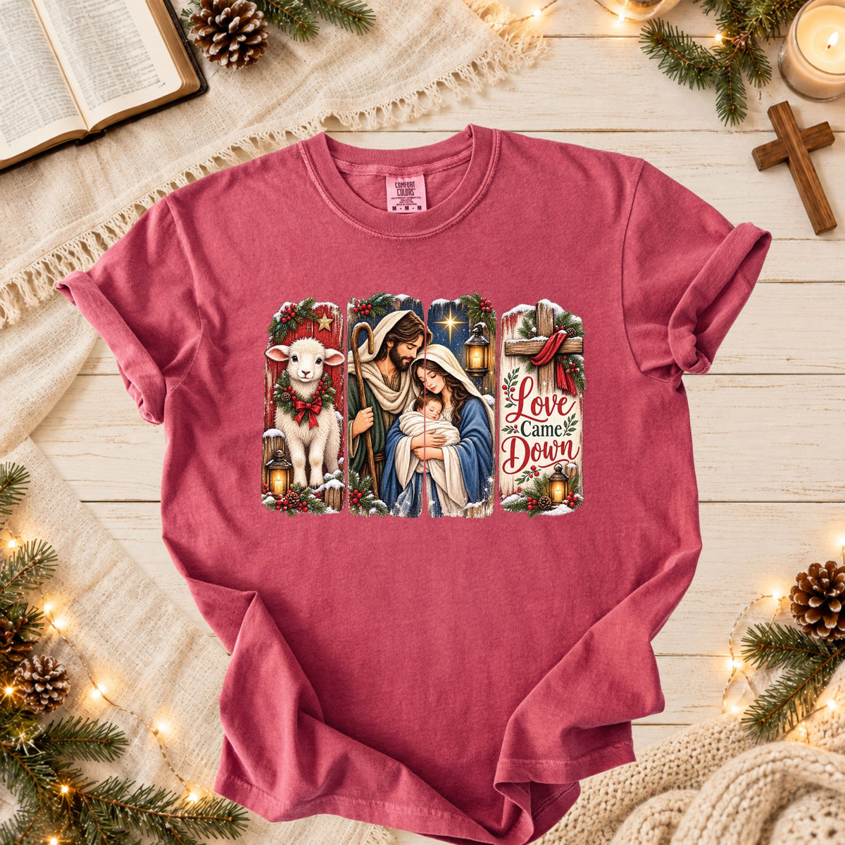 Love Came Down Christmas Christian Nativity Holy Family T Shirt