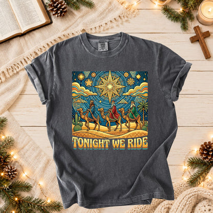 Faith Based Christmas T Shirt Tonight We Ride Three Wise Men Christian Nativity Camels Star Graphic Tee