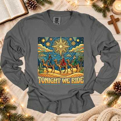 Faith Based Christmas T Shirt Tonight We Ride Three Wise Men Christian Nativity Camels Star Graphic Tee