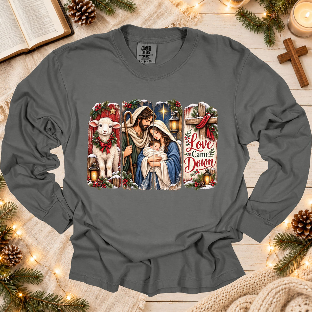 Love Came Down Christmas Christian Nativity Holy Family T Shirt
