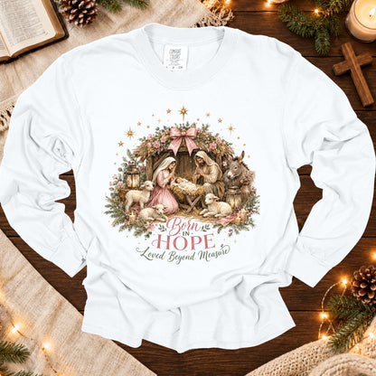 Christian Nativity Christmas T Shirt Born In Hope Loved Beyond Measure Faith Holiday Tees