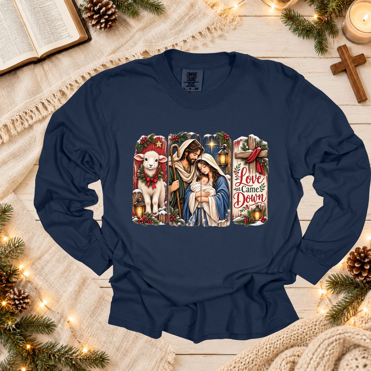 Love Came Down Christmas Christian Nativity Holy Family T Shirt
