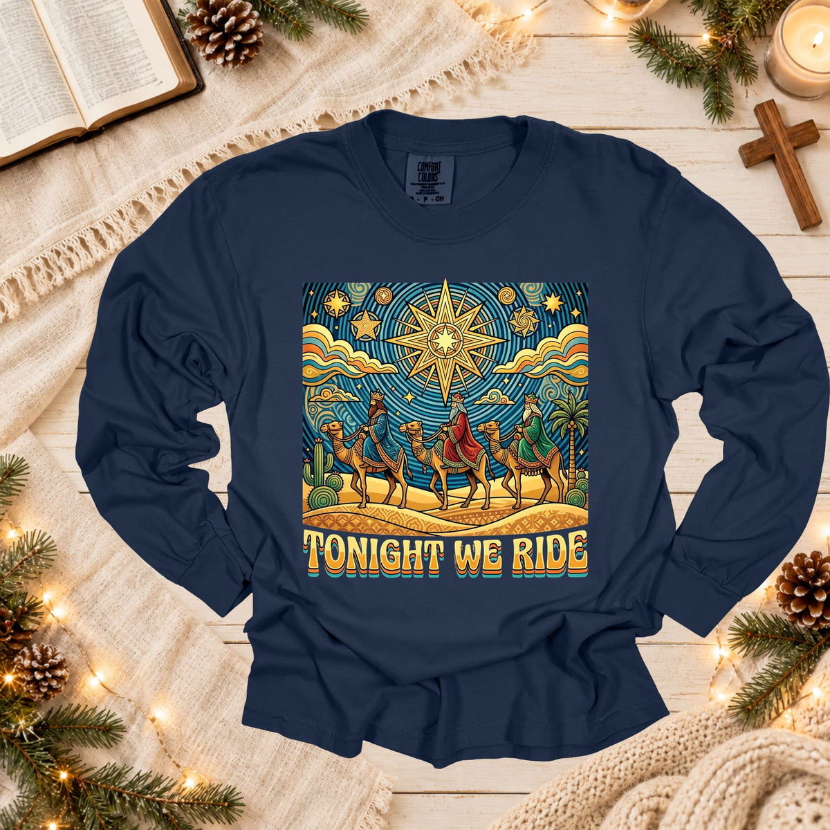 Faith Based Christmas T Shirt Tonight We Ride Three Wise Men Christian Nativity Camels Star Graphic Tee