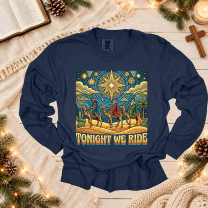 Faith Based Christmas T Shirt Tonight We Ride Three Wise Men Christian Nativity Camels Star Graphic Tee