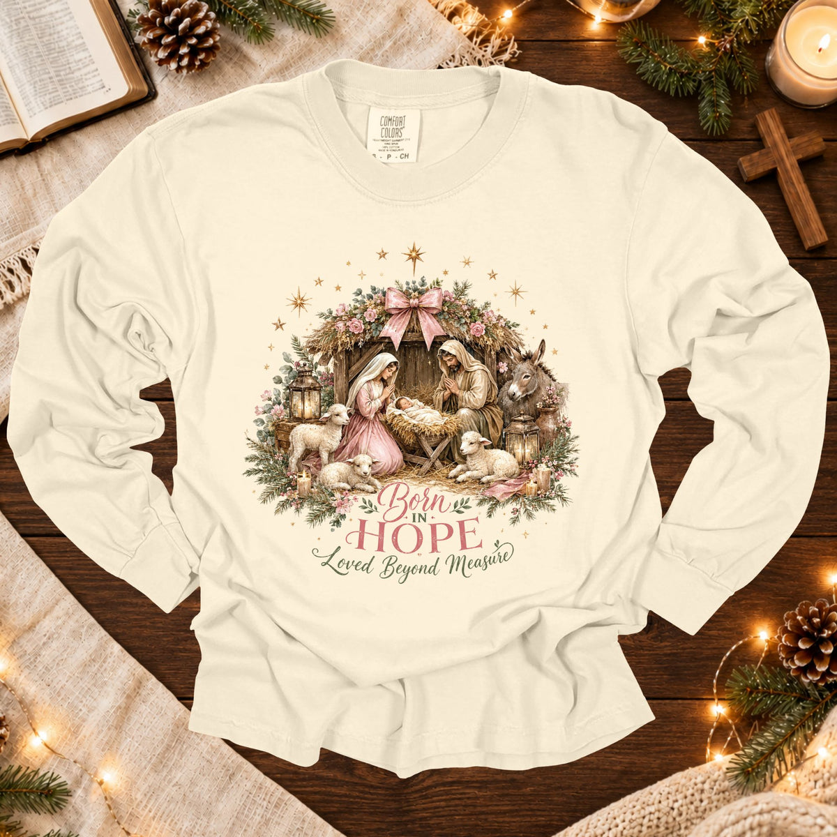 Christian Nativity Christmas T Shirt Born In Hope Loved Beyond Measure Faith Holiday Tees