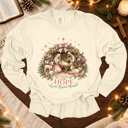 Christian Nativity Christmas T Shirt Born In Hope Loved Beyond Measure Faith Holiday Tees