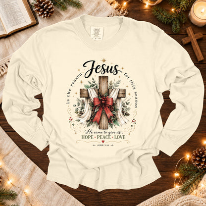 Jesus Is The Reason For This Season Christmas T Shirt, Christian Cross Red Bow Graphic Tee