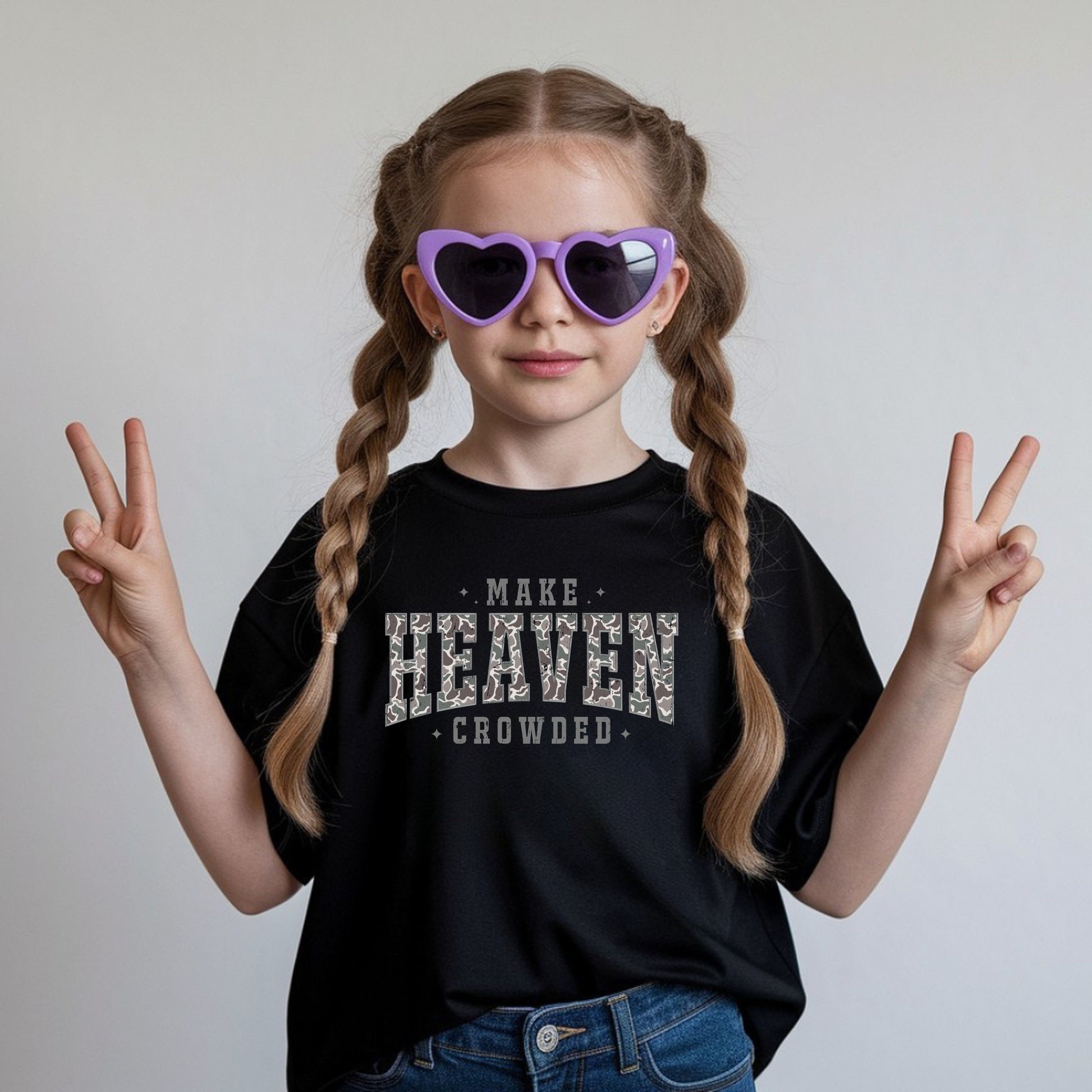 Camo Christian Kids T shirt Make Heaven Crowded