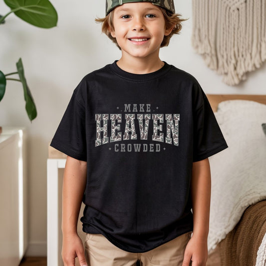 Camo Christian Kids T shirt Make Heaven Crowded