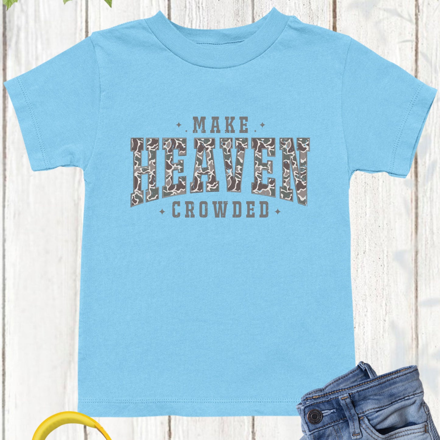 Camo Christian Kids T shirt Make Heaven Crowded