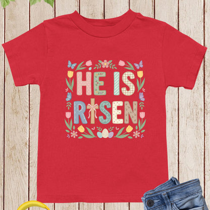 Easter Christian Floral Youth T Shirt He is Risen