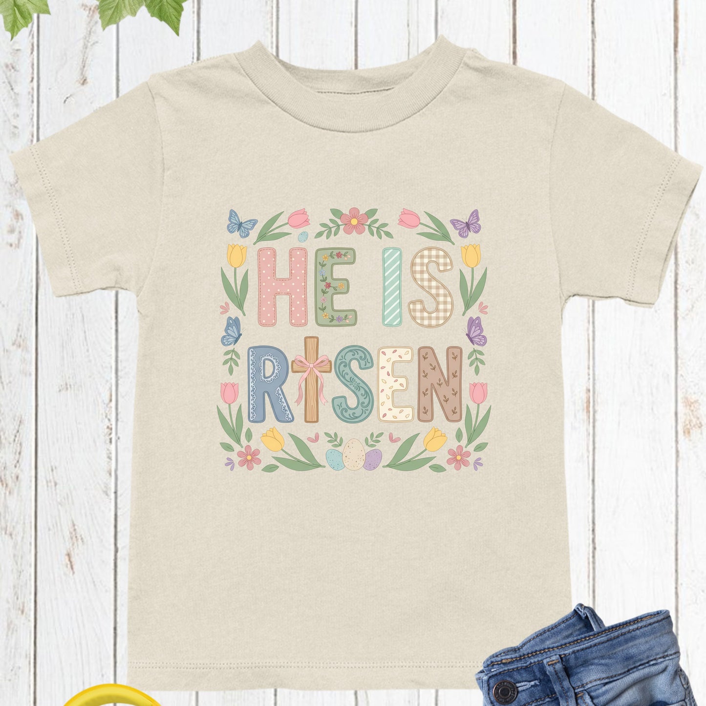 Easter Christian Floral Youth T Shirt He is Risen