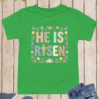 Easter Christian Floral Youth T Shirt He is Risen