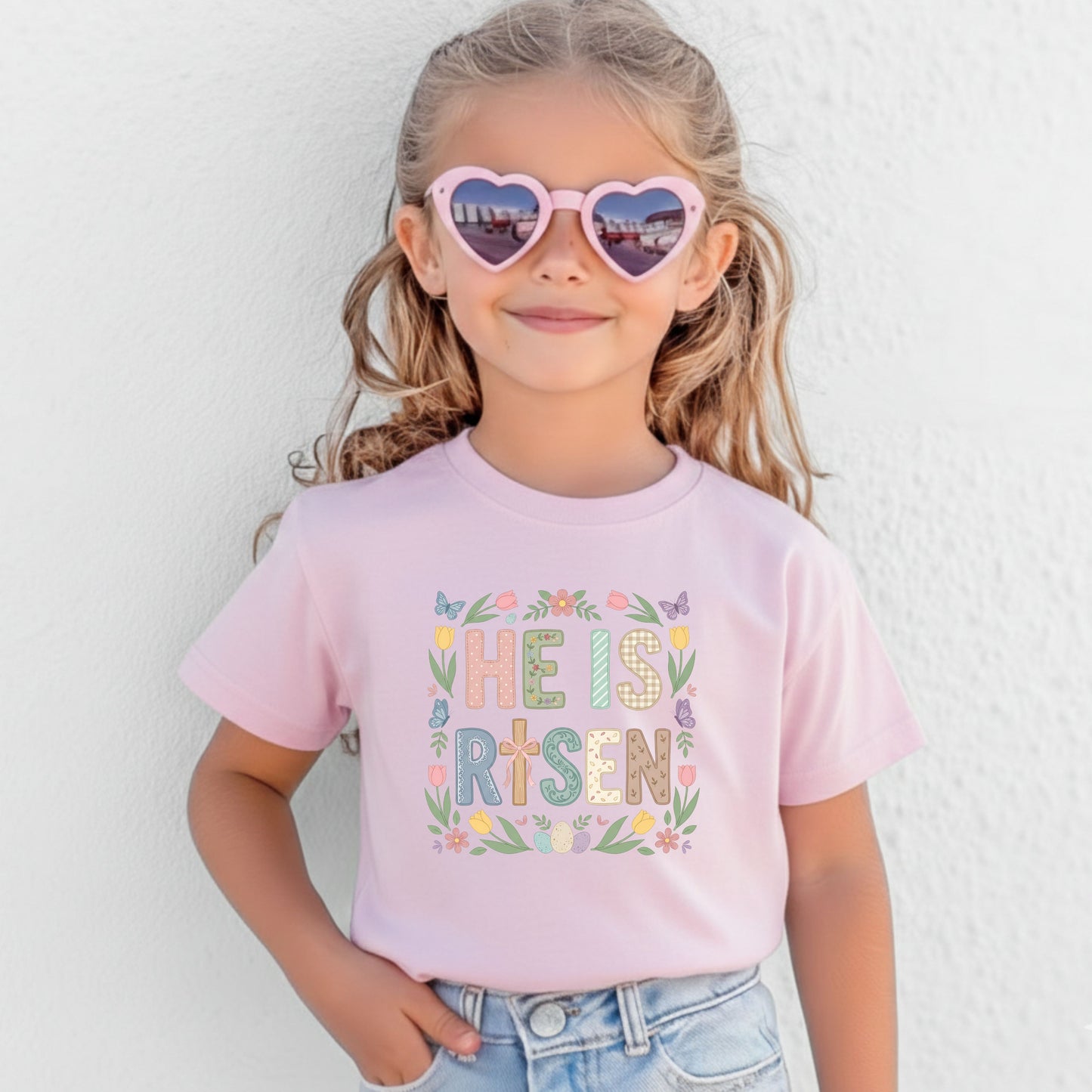 Easter Christian Floral Youth T Shirt He is Risen