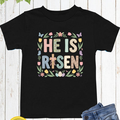 Easter Christian Floral Youth T Shirt He is Risen