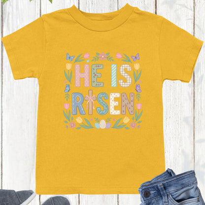 Easter Christian Floral Youth T Shirt He is Risen