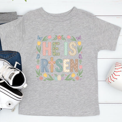 Easter Christian Floral Youth T Shirt He is Risen