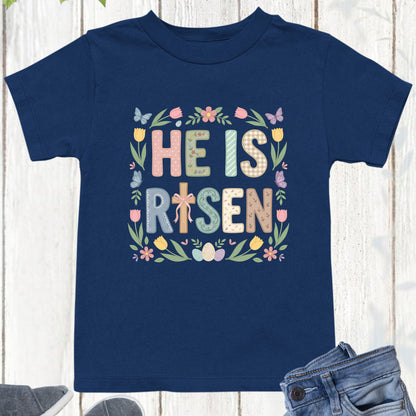 Easter Christian Floral Youth T Shirt He is Risen