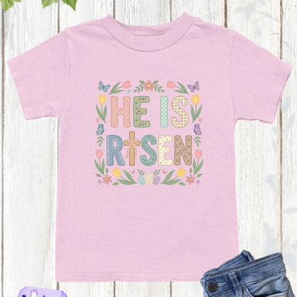 Easter Christian Floral Youth T Shirt He is Risen