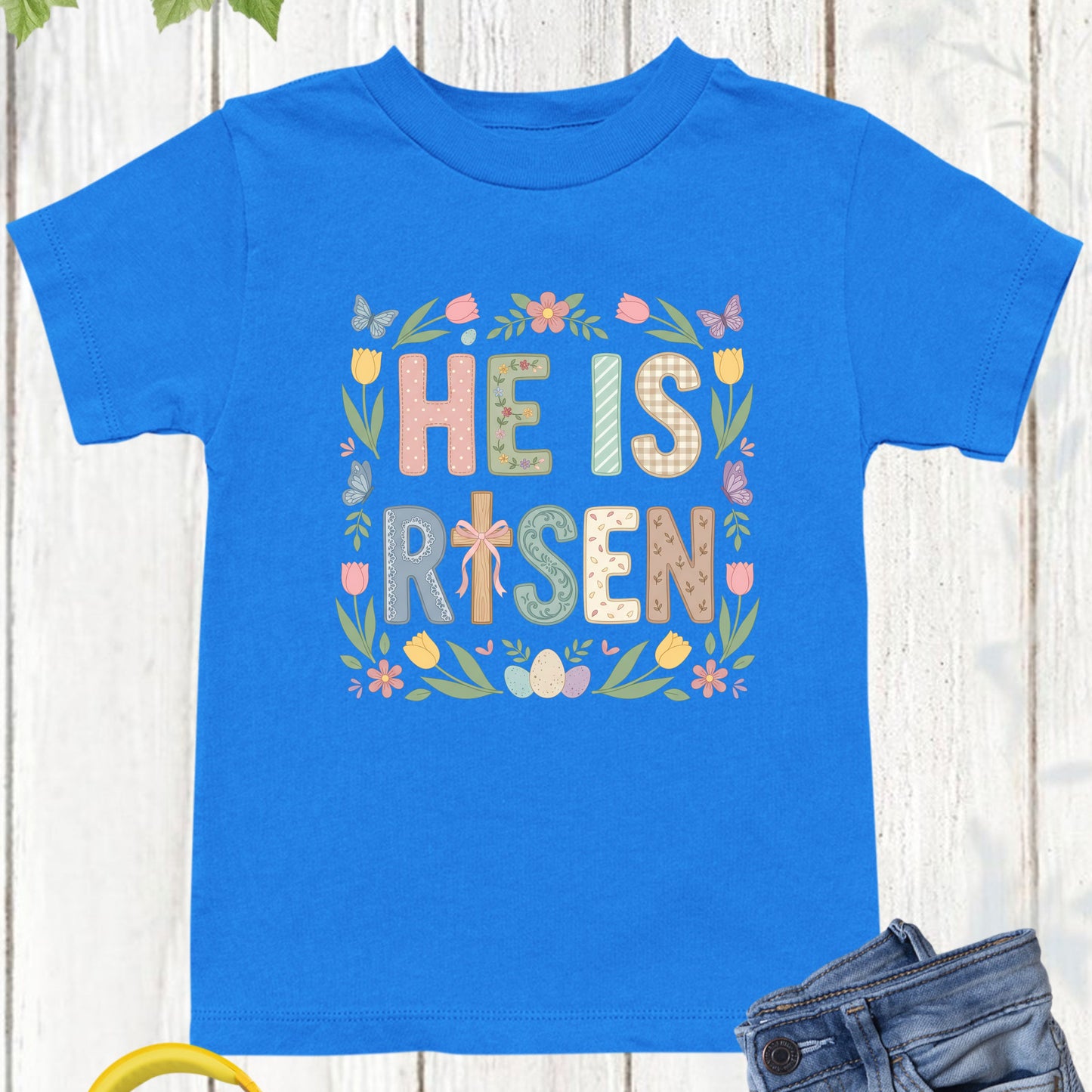 Easter Christian Floral Youth T Shirt He is Risen
