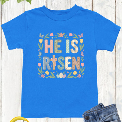 Easter Christian Floral Youth T Shirt He is Risen