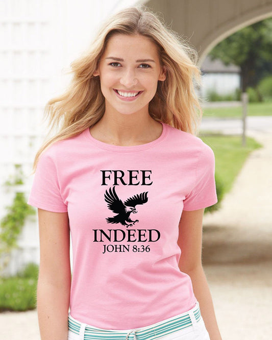 Free Indeed John 8:36 Christian Bible Verse Quote Positive T Shirt