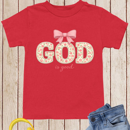 God Is Good Christian Floral Kids T Shirt