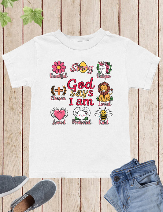 God Says I am Beautiful Strong Unique Loved Kind Kids T Shirts