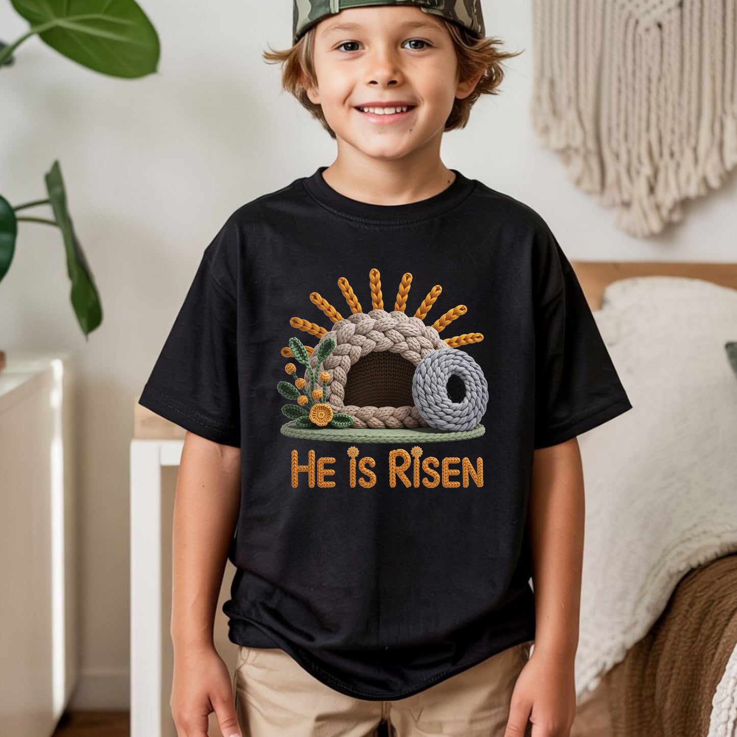 He is Risen Christian Faux Yarn Youth T Shirt