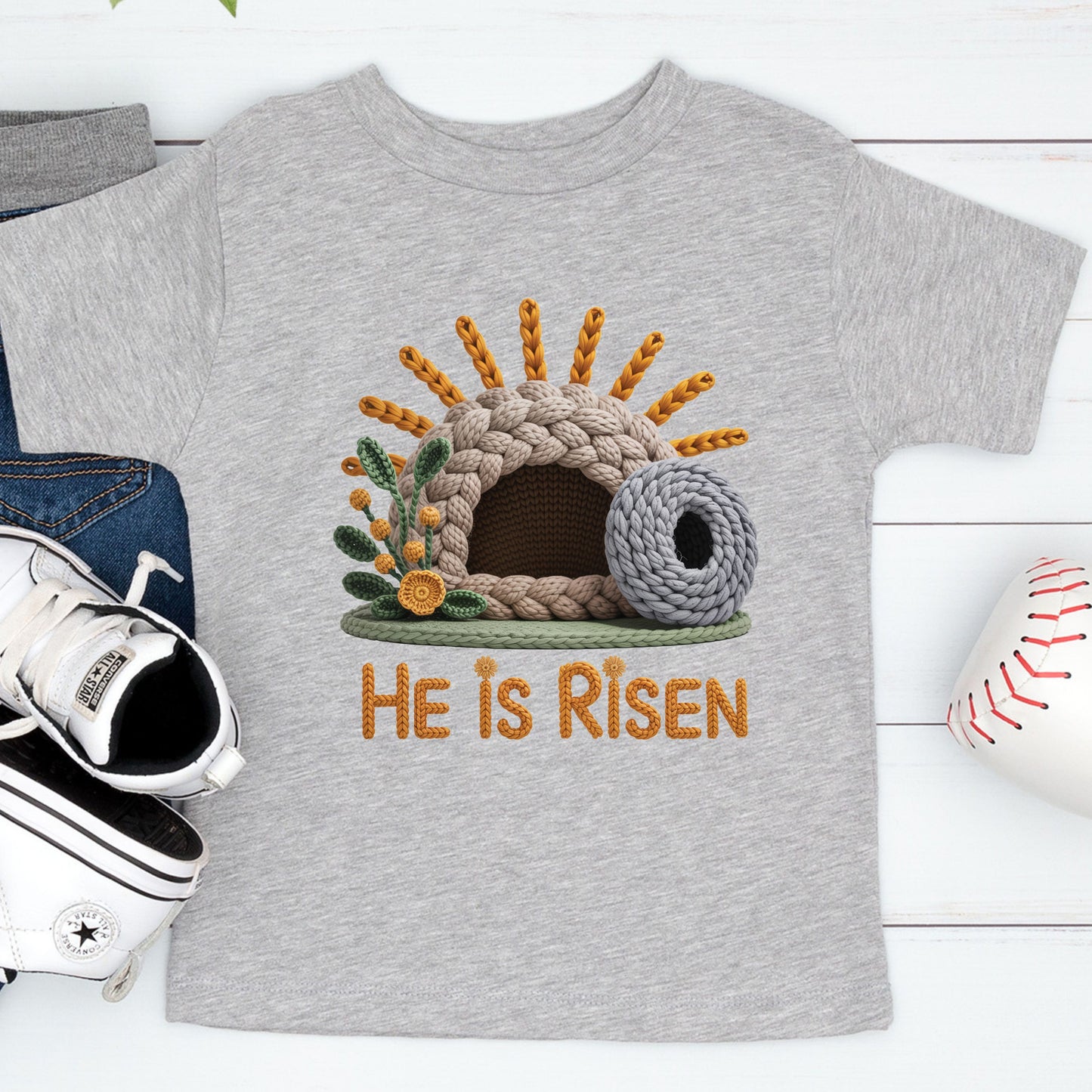 He is Risen Christian Faux Yarn Youth T Shirt