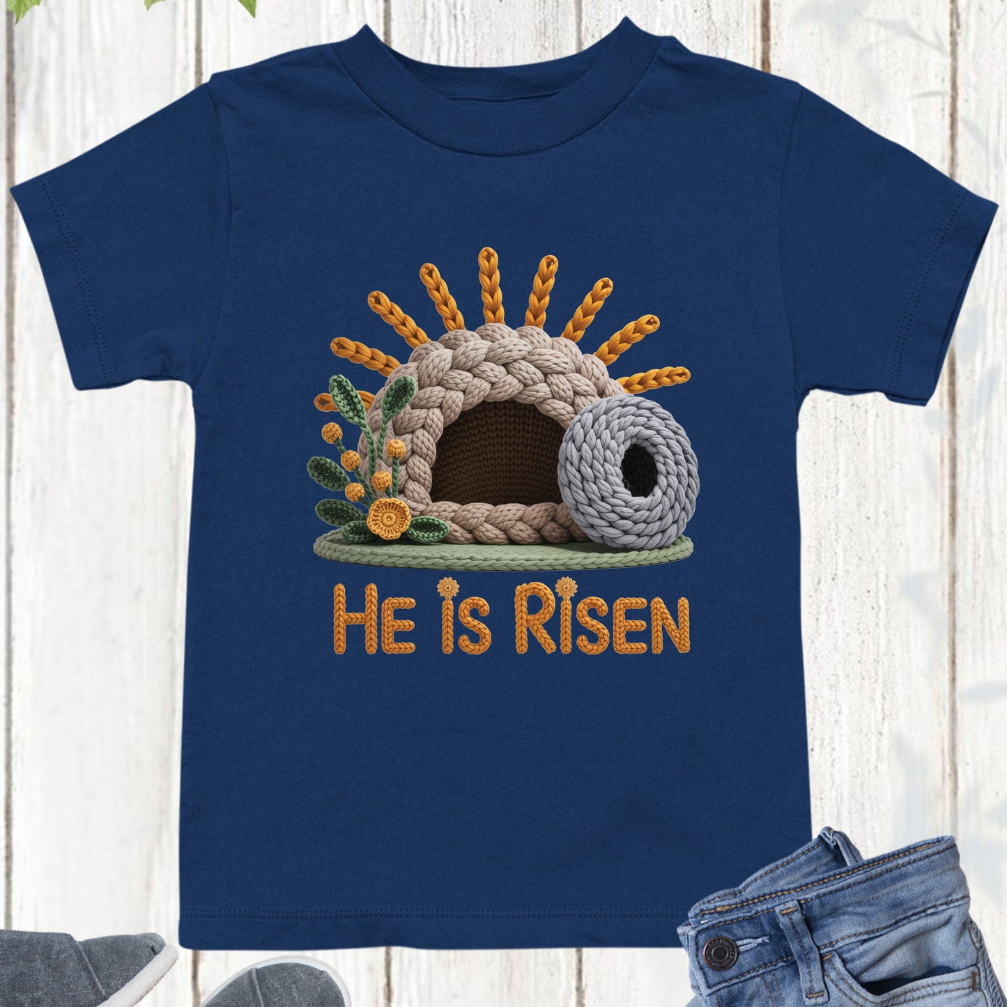 He is Risen Christian Faux Yarn Youth T Shirt