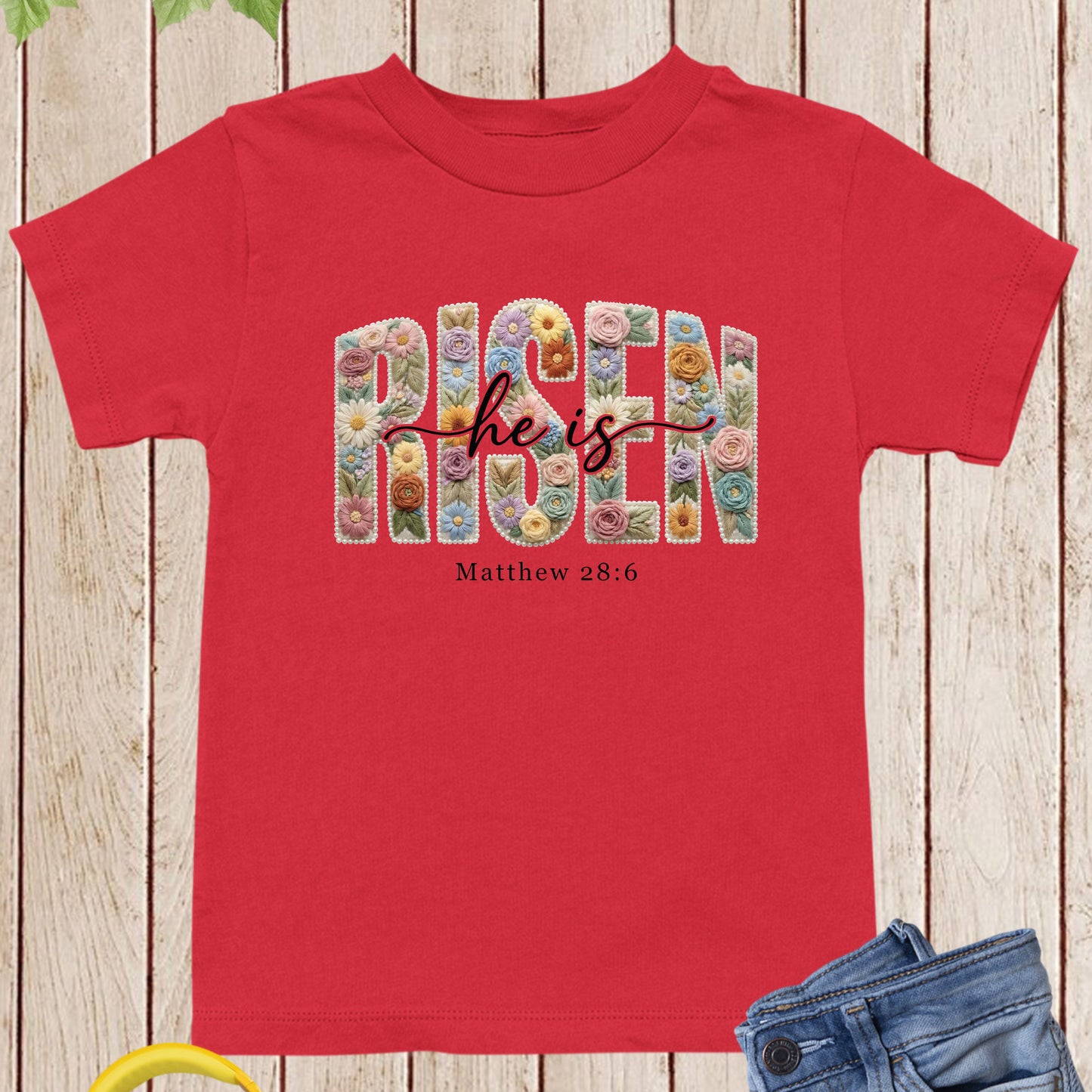 He is Risen Christian Floral Faux Yarn Kids T Shirt