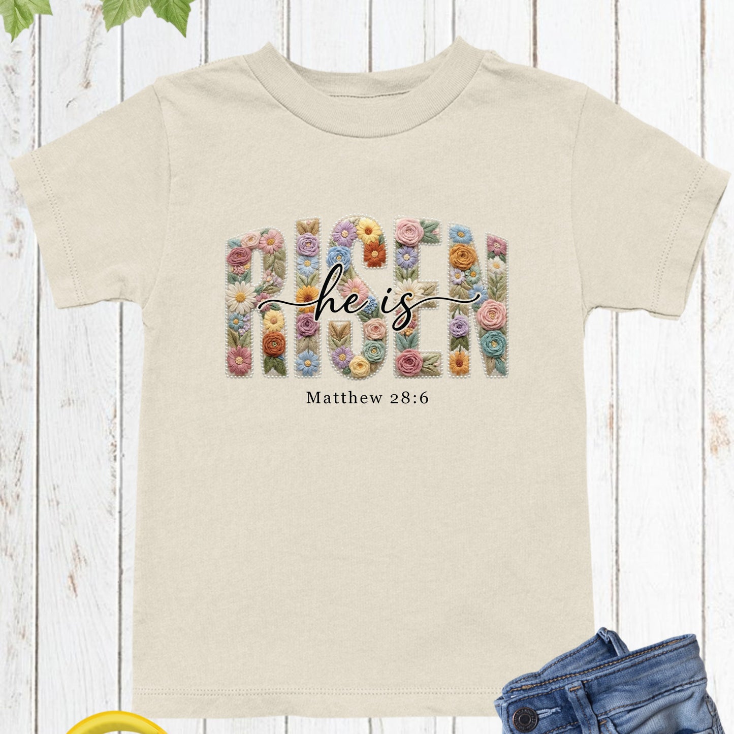 He is Risen Christian Floral Faux Yarn Kids T Shirt