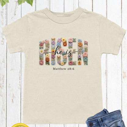 He is Risen Christian Floral Faux Yarn Kids T Shirt