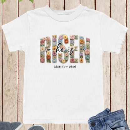 He is Risen Christian Floral Faux Yarn Kids T Shirt