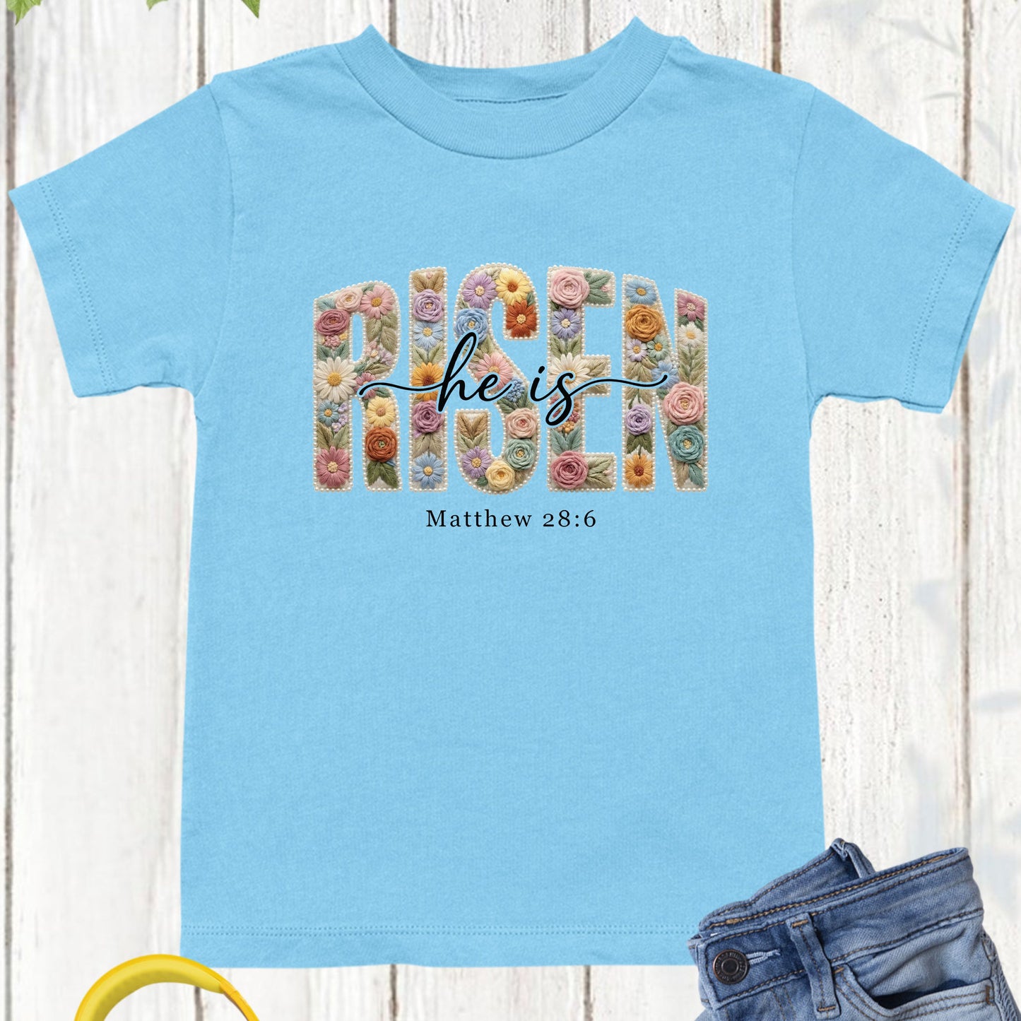 He is Risen Christian Floral Faux Yarn Kids T Shirt