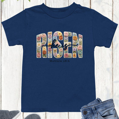 He is Risen Christian Floral Faux Yarn Kids T Shirt