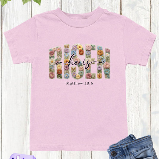 He is Risen Christian Floral Faux Yarn Kids T Shirt